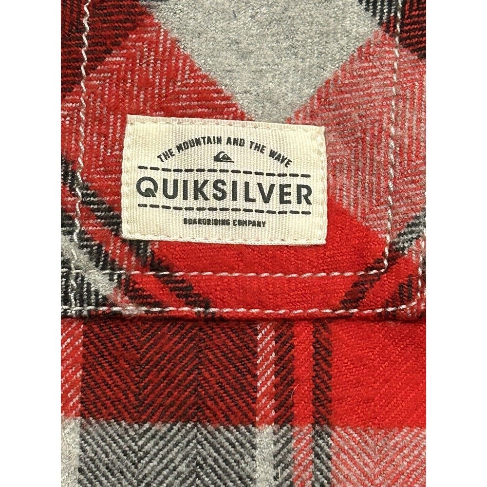Quicksilver Flannel Jacket Men’s Medium Red Plaid Hooded Lined Pocket Warm - Picture 3 of 5